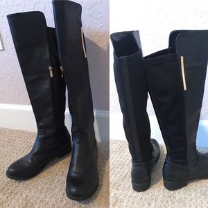 Black faux leather boots